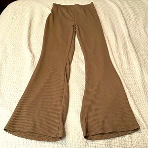 Brown Rib Knit Flare Leggings